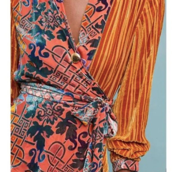 Anthropologie Velvet Patchwork Wrap Top by Moulinette Soeurs - Picture 2 of 16